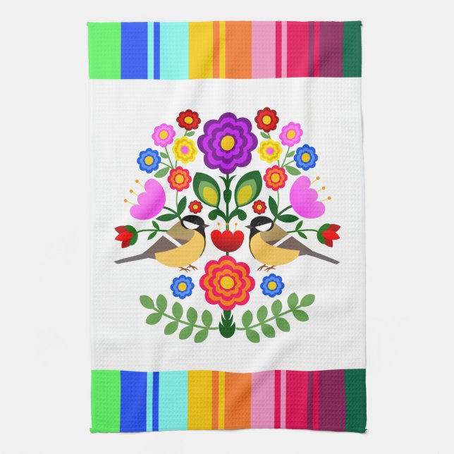 Polish folk art - floral embroidery pattern kitchen towel (Vertical)