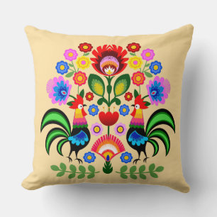 Polish folk art - floral embroidery pattern throw pillow