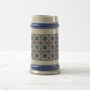 Polish Folk Art-Inspired Medallions on Red Beer Stein