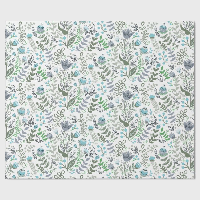 Polish Folk Art Whimsical Flower Pattern  Wrapping Paper (Flat)