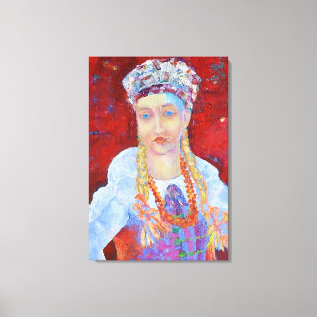 Polish folk design girl in traditional dress canvas print (Front)