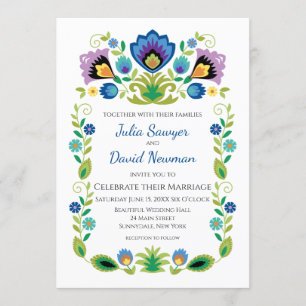 Polish Folk Flowers Blue Lavender Invitation