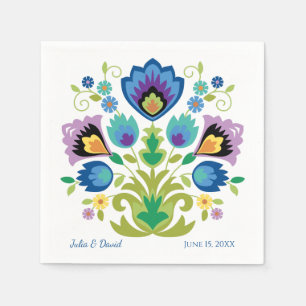 Polish Folk Flowers Blue Lavender Napkin