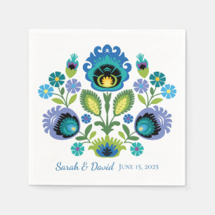 Polish Folk Flowers Blue Teal Wedding Napkin