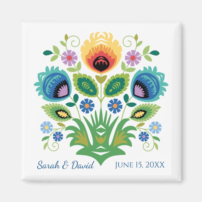 Polish Folk Flowers Lavender and Yellow Magnet (Front)