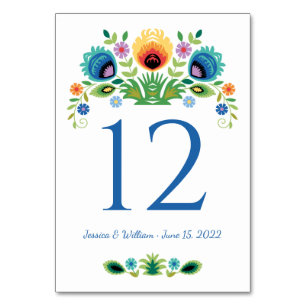 Polish Folk Flowers Lavender and Yellow Table Number