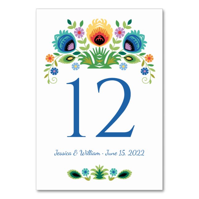 Polish Folk Flowers Lavender and Yellow Table Number (Front)