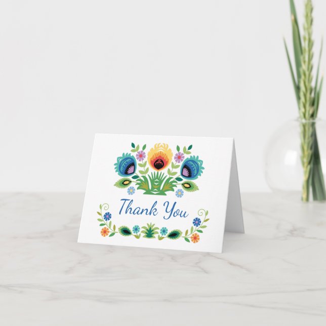 Polish Folk Flowers Lavender Yellow Thank You Card (Front)