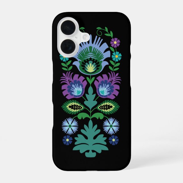 Polish Folk Flowers Light Blue iPhone 16 Case (Back)