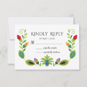 Polish Folk Flowers Red RSVP Card