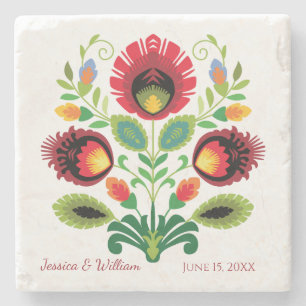 Polish Folk Flowers Red Stone Coaster