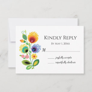 Polish Folk Flowers Yellow Flat Thank You Card