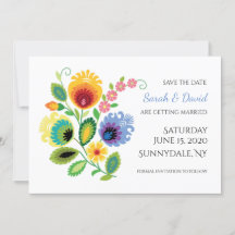 Polish Folk Flowers Yellow Save the Date Card
