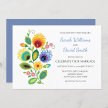 Polish Folk Flowers Yellow Wedding Invitation