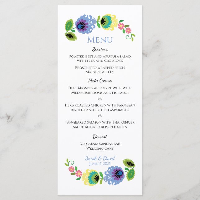 Polish Folk Flowers Yellow Wedding Menu (Front)
