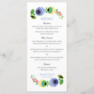 Polish Folk Flowers Yellow Wedding Menu