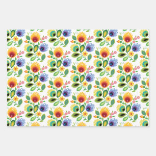 Polish Folk Flowers Yellow Wrapping Paper Sheet
