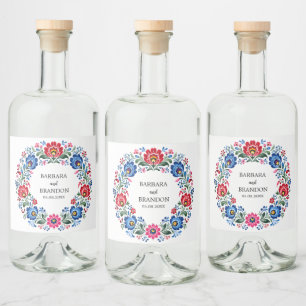 Polish Folk Polska Floral Traditional Vintage Liquor Bottle Label