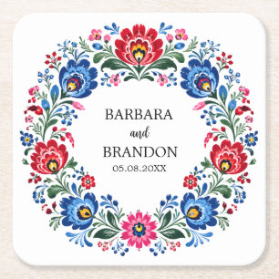 Polish Folk Polska Floral Traditional Vintage Square Paper Coaster