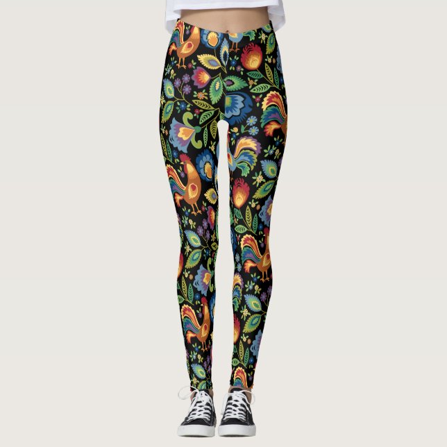Polish Folk Roosters Leggings (Front)
