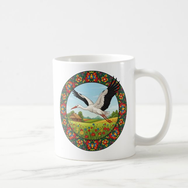 Polish Folk Stork Wycinanki Coffee Mug (Right)
