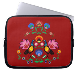 Polish Folk With Decorative Floral & Cockerels Laptop Sleeve