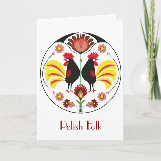 Polish Folk With Decorative Rooster, Greeting Card (Front)