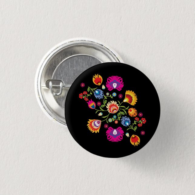 Polish folklore with pink flowers 1 inch round button (Front & Back)