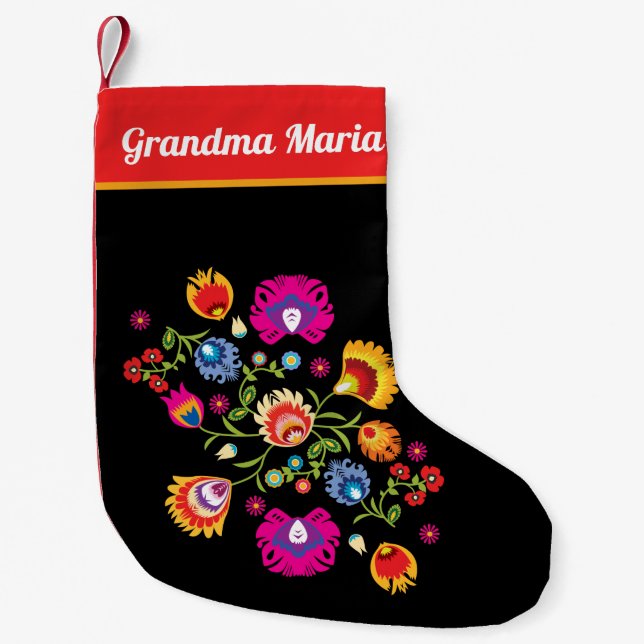 Polish folklore with pink flowers  small christmas small christmas stocking (Front)