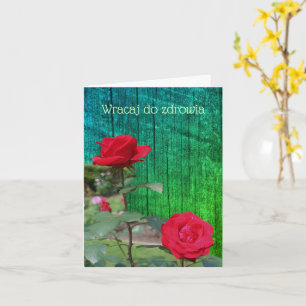 Polish Get Well Red Roses Flower Note Card