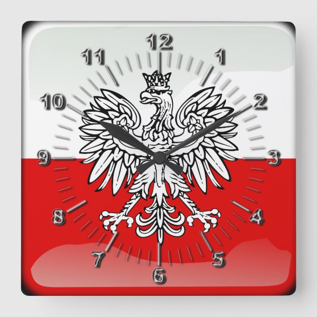 Polish glossy flag square wall clock (Front)
