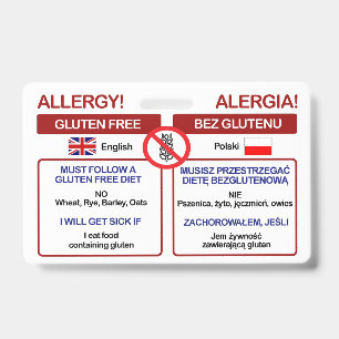POLISH Gluten Free Travel Card   Allergy Badge