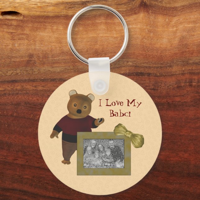 Polish Grandmother Love My Babci Bear Photo Keychain (Front)