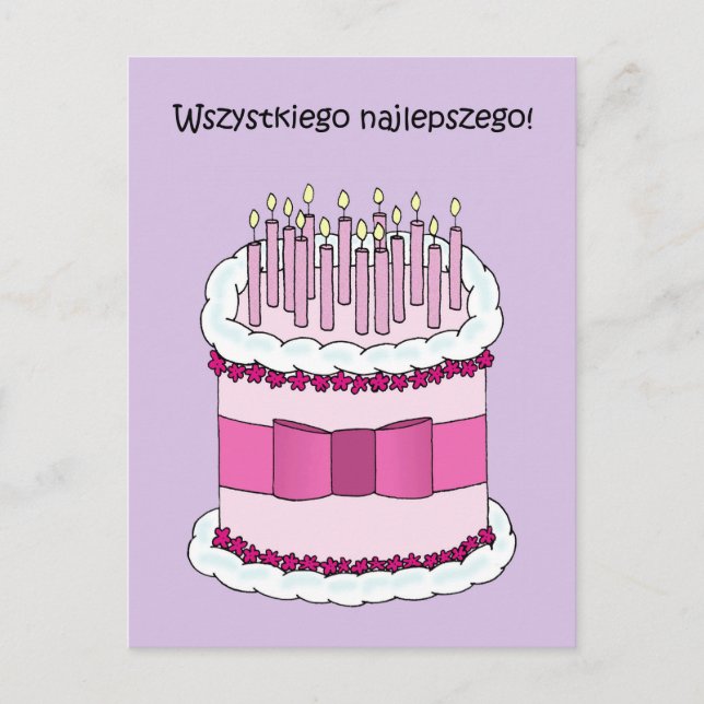 Polish Happy Birthday Wszystkiego Najlepszego Postcard (Front)