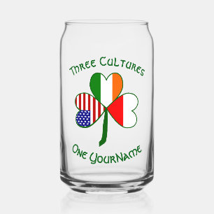 Polish Irish American Flags Shamrock Personalized Can Glass