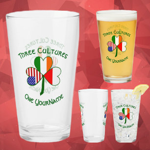 Polish Irish American Flags Shamrock Personalized Glass