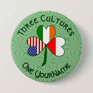 Polish Irish American Flags Shamrock Your Name 3 Inch Round Button