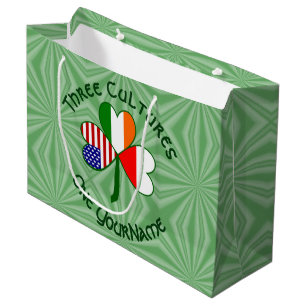 Polish Irish American Shamrock Flag Personalized Large Gift Bag