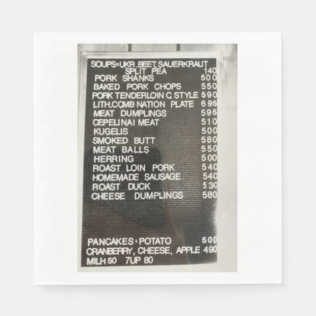 Polish Lithuanian Food Menu Cepelinai Meat Napkins (Front)