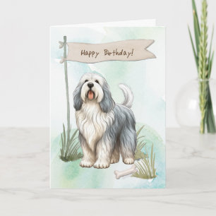 Polish Lowland Sheepdog Dog Under Birthday Sign Card