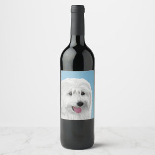 Polish Lowland Sheepdog Painting - Dog Art Wine Label
