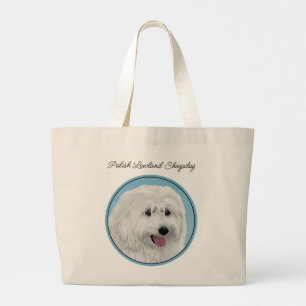 Polish Lowland Sheepdog Painting Original Dog Art Large Tote Bag