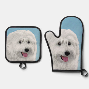 Polish Lowland Sheepdog Painting Original Dog Art Oven Mitt & Pot Holder Set