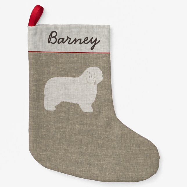 Polish Lowland Sheepdog Silhouette Dog Breed Small Christmas Stocking (Front)