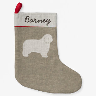 Polish Lowland Sheepdog Silhouette with Text Small Christmas Stocking