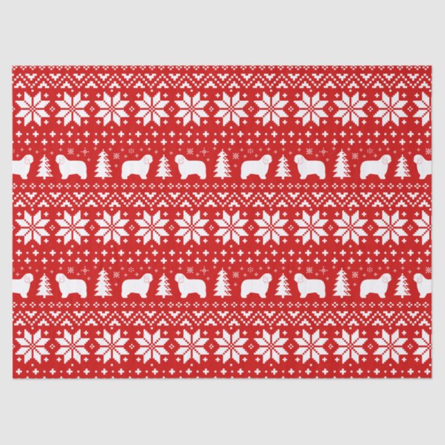 Polish Lowland Sheepdogs Christmas Pattern Red Tissue Paper (Front)