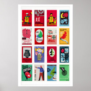 Polish Matchbox Labels Grid Print, Vintage Poster