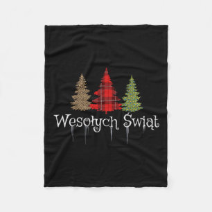 Polish Merry Christmas Wesolych Swiat Plaid Trees Fleece Blanket