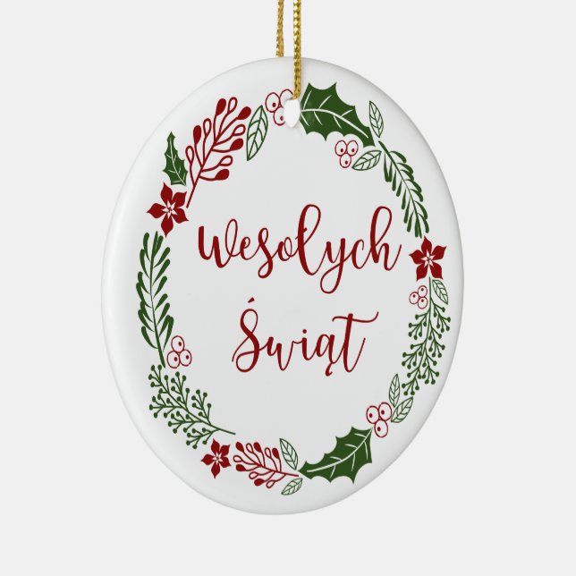 Polish Merry Christmas Wreath, Wesołych świąt Ceramic Ornament (Right)