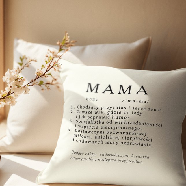 Polish Mom Gift - MAMA Definition Ecru Throw Pillow (Creator Uploaded)